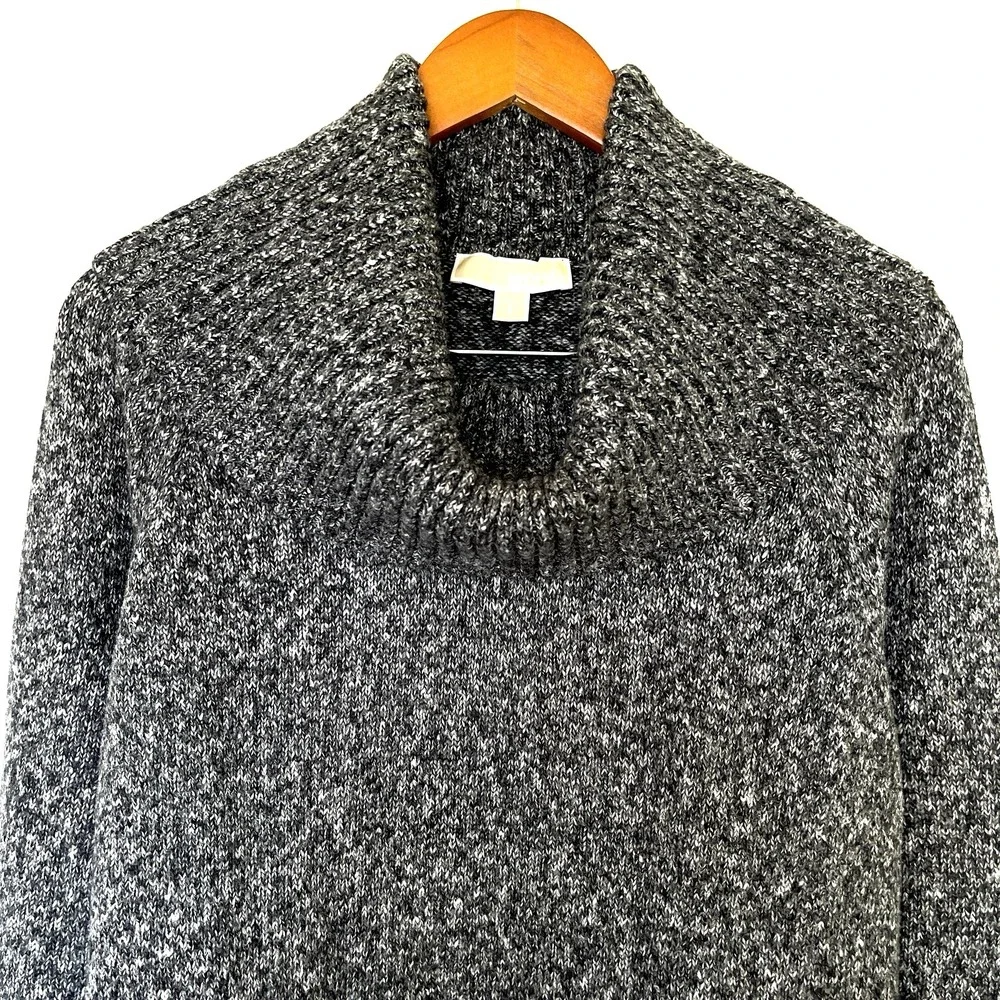 Michael Kors Womens Cowl Neck Sweater Size L Gray Speckled Zip Pockets High‎ Low